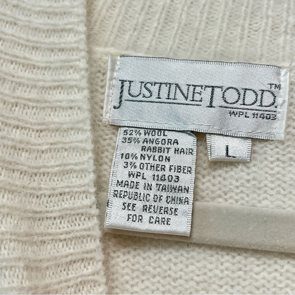 Vtg JUSTINE TODD Wool Angora ANGEL WINGS Sweater L Beaded Short Sleeve Mock Neck - Picture 4 of 14